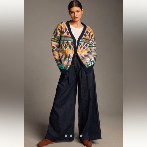 Anthropologie NWT Maeve Patterned Sequin Cardigan size M. - Picture 1 of 10